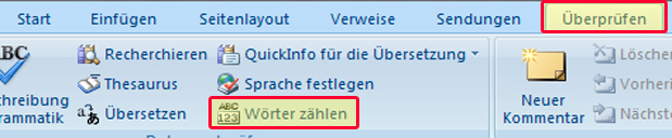 Screenshot Wörter zählen in Word 2007